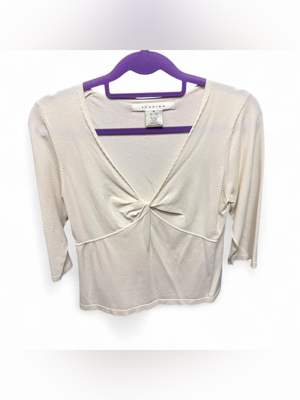Studio M Cream Twist-Front V-Neck Women's Top size M